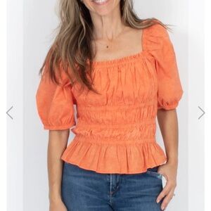 The Odells Orange Puff Sleeve Women's Top, Size Medium